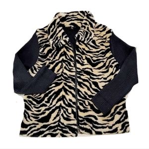Capri Full‎ Zip Animal Print Long Sleeve Ribbed  Sweater Jacket Size XL